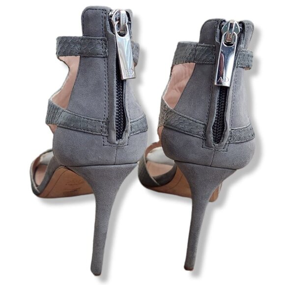 AD & Daughters Armistead Sz 8 Embossed Snake Suede Grey Leather Peep Toe Heels - Picture 3 of 10